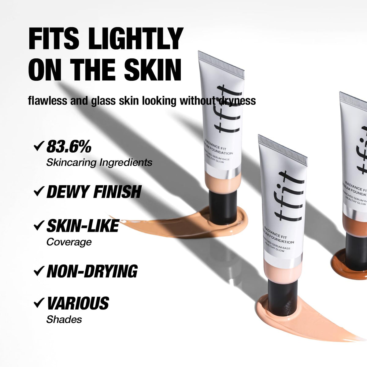 TFIT Radiance Fit Serum Foundation - Flawless Coverage, Dewy finish, Long-lasting Waterproof and sweatproof,Lightweight,Creamy Natural,1.05 Oz. (W10 Cocoa, 1.05 Oz.)