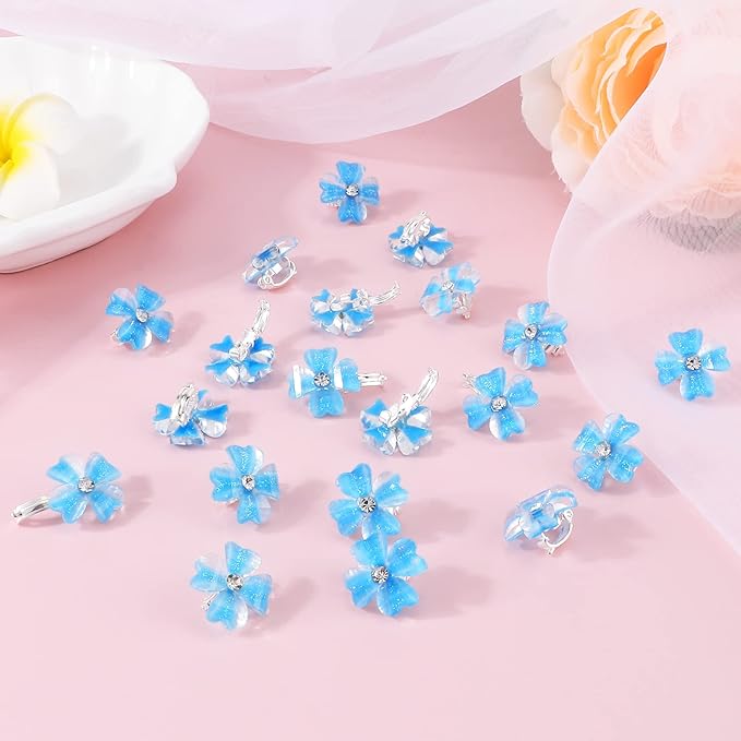 YISSION 20Pcs Mini Blue Flower Hair Clips with Rhinestone Cute Hair Pins Decorative Hair Clips Wedding Hair Barrettes Bridal Hair Accessories for Girls Women