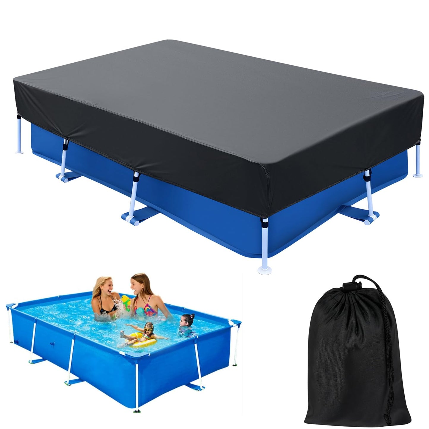 118x79 in Rectangle Pool Cover for 10 x 6 Above Ground Pool 10 ft Swimming Pool Cover Drawstring Design for 9x6 Rectangular Frame Pools Winter Pool Cover Ideal for Heater Above-Ground Pool