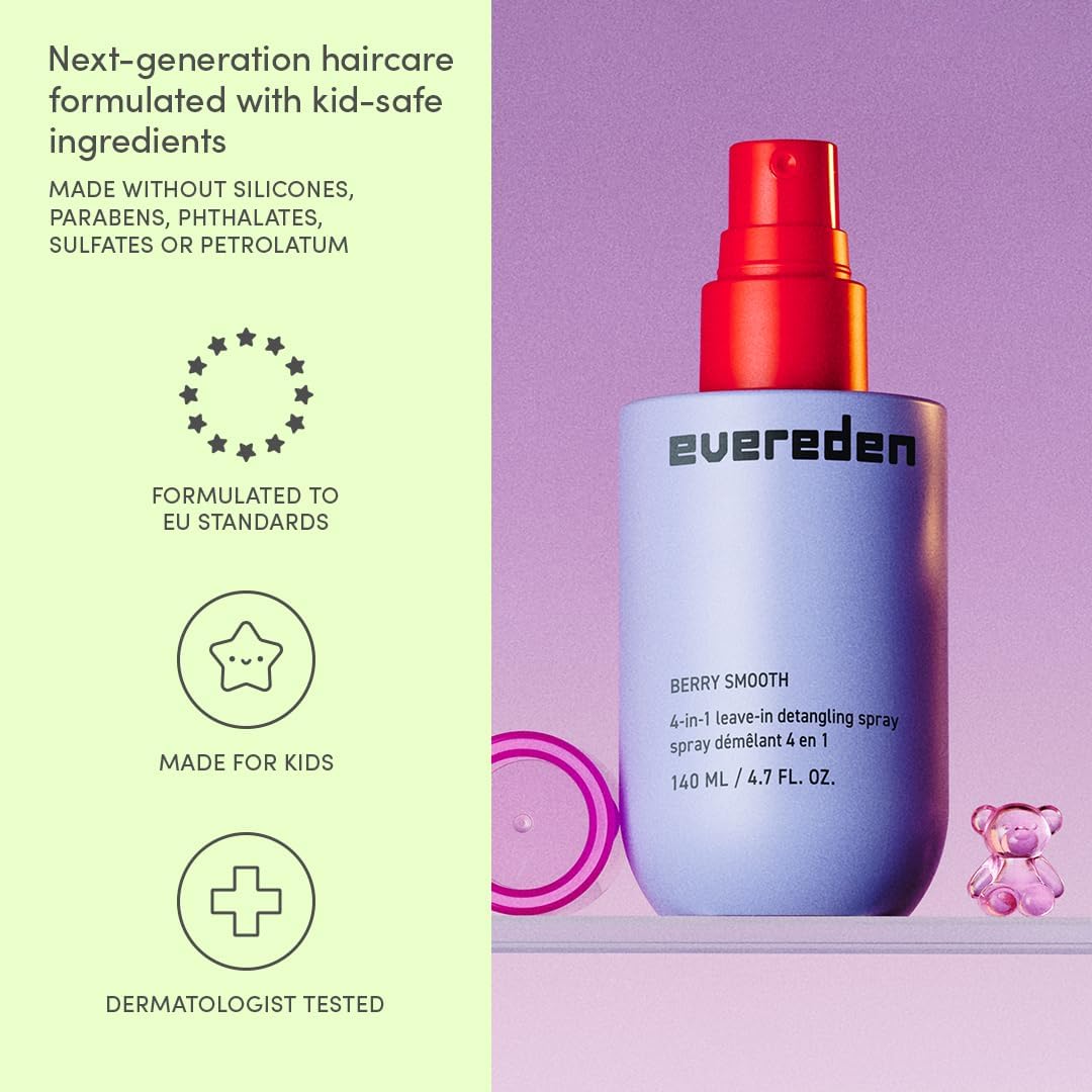 Evereden Kids Detangler Spray: 4-in-1 Leave-In Hair Spray | Detangle, Moisturize & Fight Frizz | Easily Tackle Even the Toughest Knots | Clean & Vegan All types of Hair Product for Kids