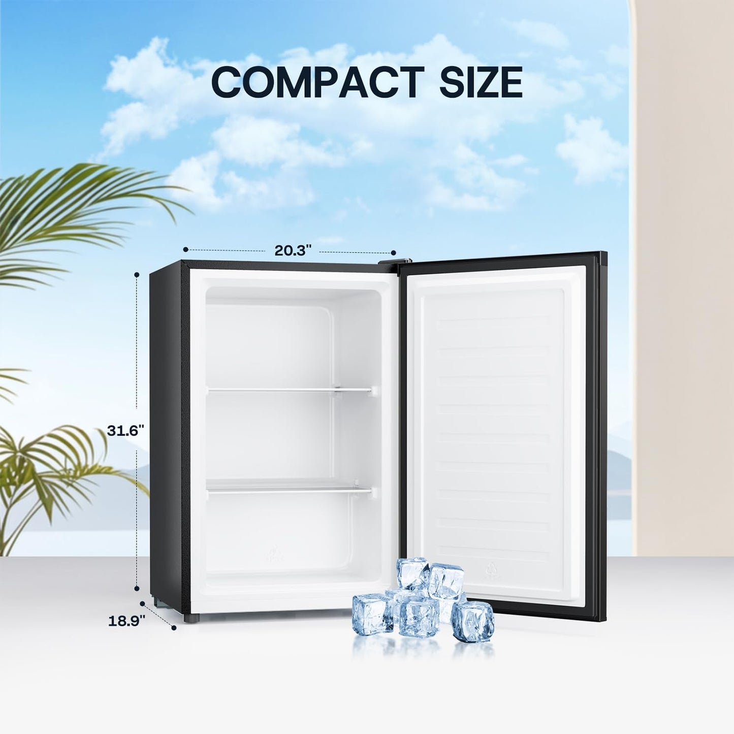 Upstreman 3.0 Cu.ft Small Mini Freezer Upright Freezer Black with Reversible Door, Fast Cooling, 5 Adjustable Thermostat, Stand Up Freezers with Ice Trays Defrosting Tools for Home, Dorm (Black)