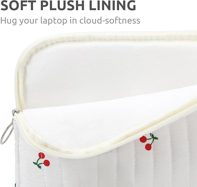Puffy Laptop Sleeve 13-15.6 Inch Cute Quilted Laptop Protective Case Padded Floral Computer Sleeve for MacBook (B-Cherry, 15 Inch)