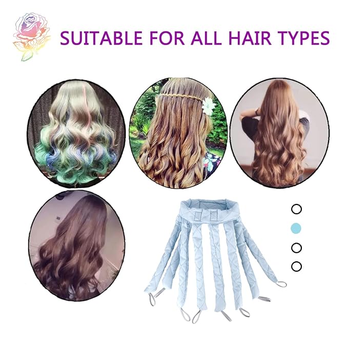 Sleeping Headband Heatless Curling Iron, Blue, Ceramic Heater Surface, Adjustable Velcro Headband, Upgraded Eight Claw Design for Heatless Curls, 1 Count (Pack of 1)