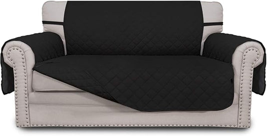 Easy-Going Reversible Loveseat Couch Cover for 2 Cushion Couch Sofa Cover for Dogs Water Resistant Furniture Protector with Foam Sticks Elastic Straps for Pet (Loveseat, Black/Black)