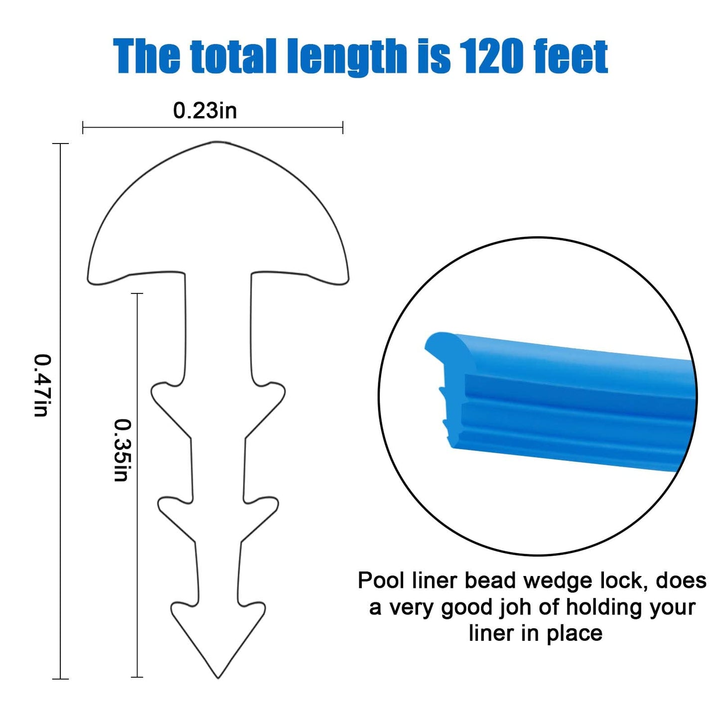 FBULWSEC 120'ft Roll Swimming Pool Liner Bead Lock for Above-Ground & In-Ground Swimming Pool Beaded Liners Wedge Lock, Blue