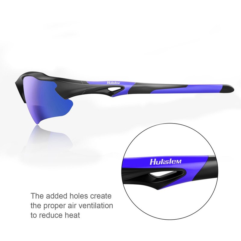 Hulislem Blade Sport Polarized Sunglasses For Men Women (Matte Black-Blue) Sports Womens Mens