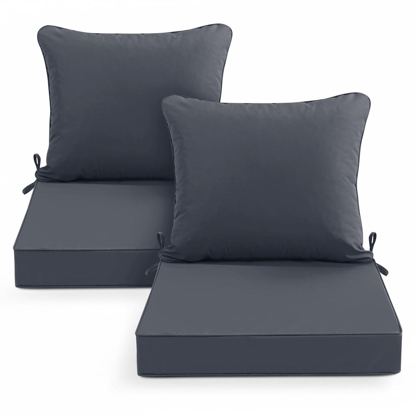 Summsun Patio Chair Cushions Set of 2, Water Resistant Backrest Pillow and Seat Cushion Set for Outdoor Furniture, Sectional Sofa Cushion Replacments, 24 x 24 Inch, Dark Grey