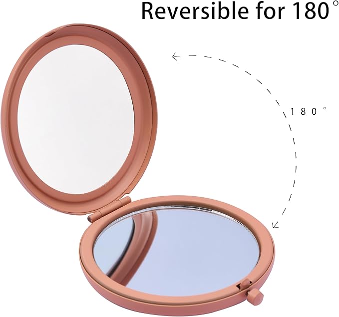 Compact Mirror for Purse, Metal Round Shell, Double-Sided 1X/2X Magnifying, Portable Travel Makeup Mirror, Mini Pocket Mirror, Coral, 1 Pack