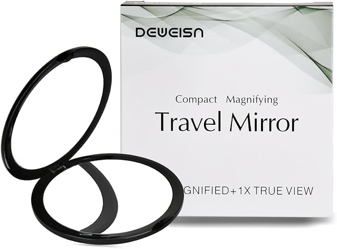 deweisn Magnifying Compact Cosmetic Mirror Elegant Pocket Handheld Makeup Mirror with Powerful 10x Magnification and 1x True View Mirror for Travel or Your Purse (Pack of 2)