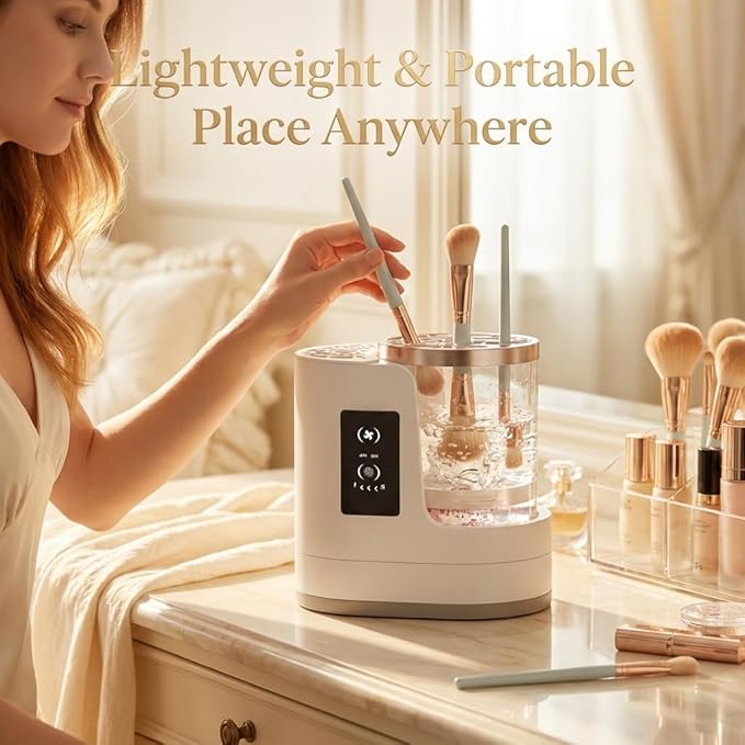 3-in-1 Electric Makeup Brush Cleaner with Air Drying Fan, Automatic Wash & Rinse, USB Powered, Designed for Single-Ended Brushes