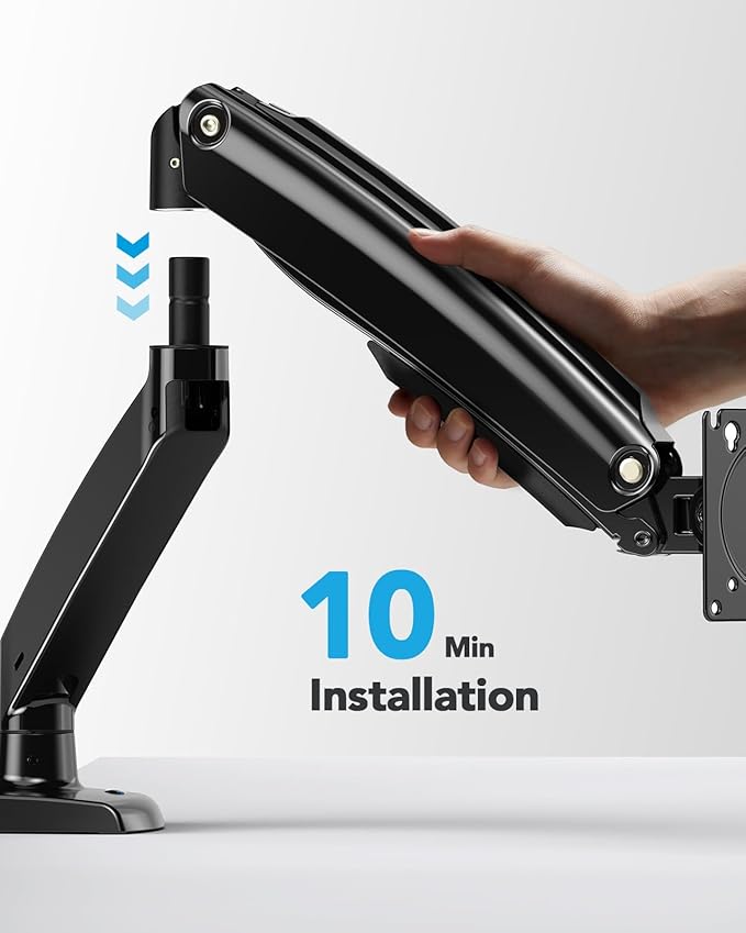 HUANUO Single Monitor Arm for 13-35 inch Screens,Ultrawide Computer Monitor Mount Holds 26.4lbs,Upgraded Adjustable Monitor Stand with USB,C-Clamp&Grommet Base,VESA 75x75/100x100mm(Black)
