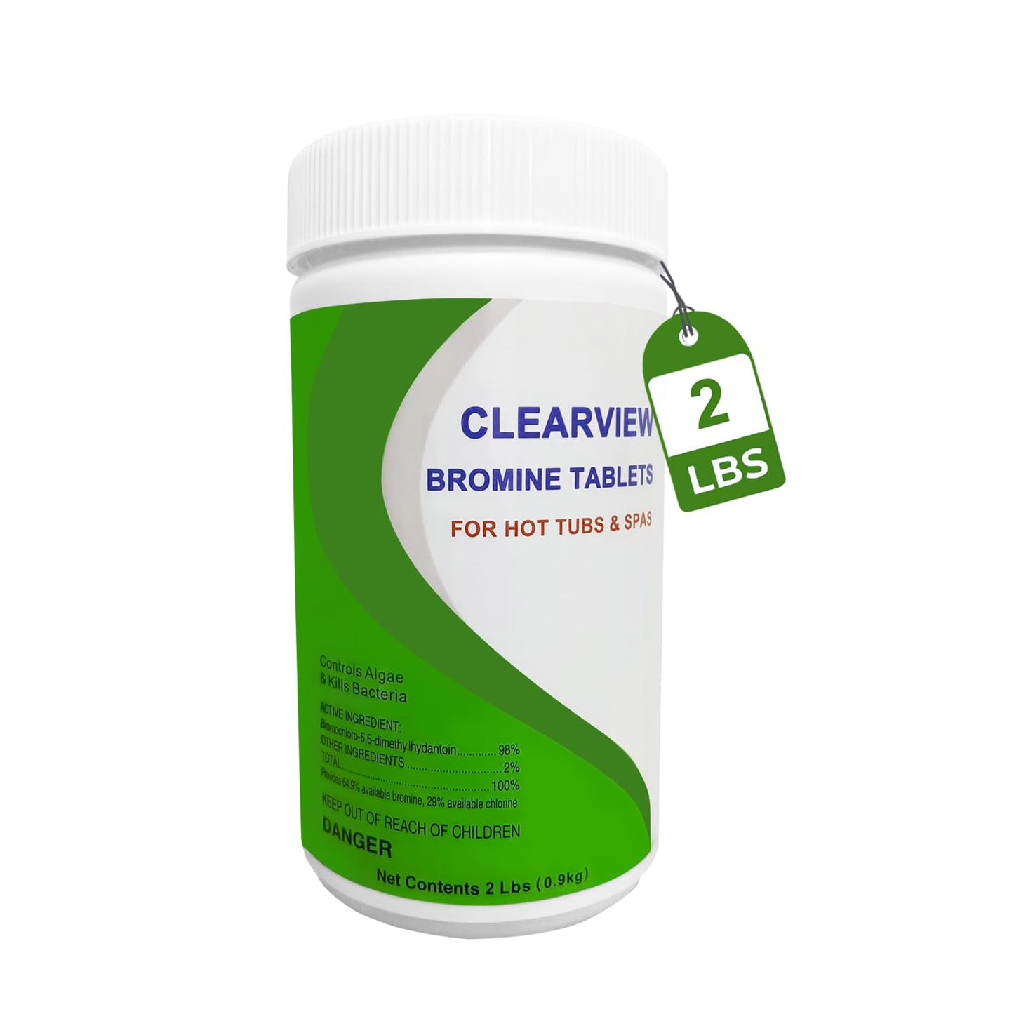 ClearView Bromine Tablets 1 Inch 2 Lbs for Spas, 1" Brominating Tabs Chemical Sanitizer for Pools & Hot Tubs, Slow Dissolving Low Chlorine Odor, Kill Bacteria & Control Algae