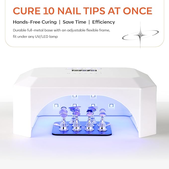 Makartt Nail Stand for Press-On Nails: Strong Magnetic, Large Flat Metal Base Holds 10 Tips at Once, Stable Holders for Nail Art Practise, Batch Painting, Design, Curing, Display, DIY Home & Salon Use
