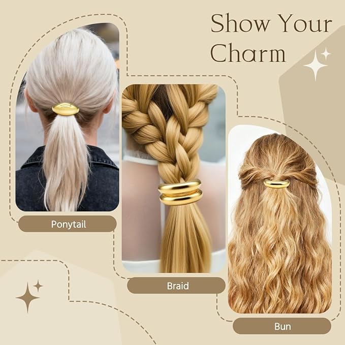 OHCISP 6Pcs Gold Hair Ties - 3 Styles Gold Hair Accessories for Women & Girls, Elegant Chic Metal Hair Cuff Non-Damage Ponytail Cuffs Holders for Thick Hair