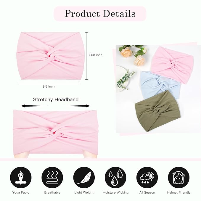 Tobeffect 7'' Wide Headbands for Women, Extra Large Turban Headband Boho Hairband Thick Cloth Fabric Head Bands Hair Accessories, 6 Pack