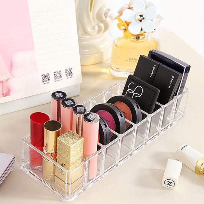 Weiai Clear Acrylic Compact Organizer, Blushes Highlighters Eyeshadow Powder Makeup Organizer Holder for Vanity, 8 Slots