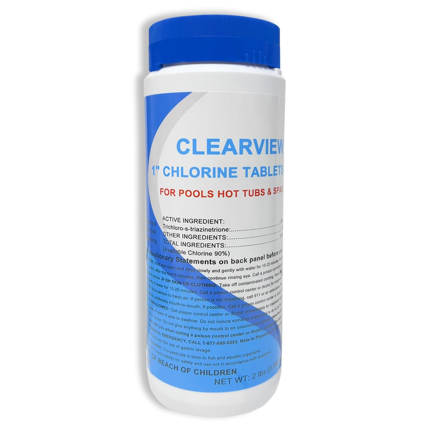 ClearView Stabilized Chlorine Tablets 1 Inch 2 Lbs for Pools, Slow-Dissolving 1" Chlorinating Tablets Sanitizer for Spas and Hot Tubs