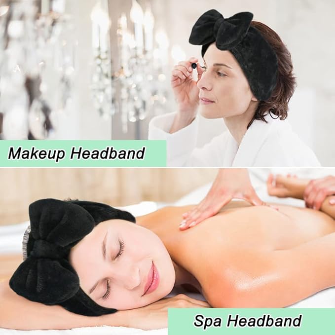 Shintop Spa Headband, Soft Carol Fleece Makeup Headband with Cute Bow Elastic Hairband for Washing Face Skincare Facial Mask ShowersÃ¯Â¼ÂBlackÃ¯Â¼Â