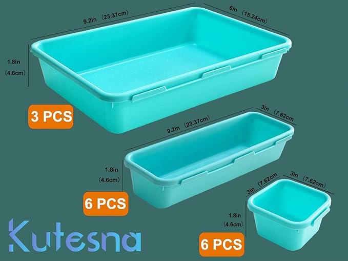Kutesna 15 PCS Interlocking Desk Drawer Organizer Separator for Office,Bathroom,Kitchen,MakeupÃ¯Â¼ÂBlue&GreenÃ¯Â¼Â