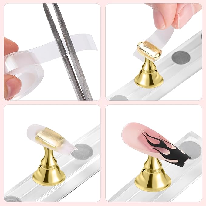 Etercycle Nail Stand Acrylic Nail Art Display Stand Practice Nail Holder for Painting Nails Magnetic Practice Stands with Double-sided Tape For DIY Salon Supplies (Gold)