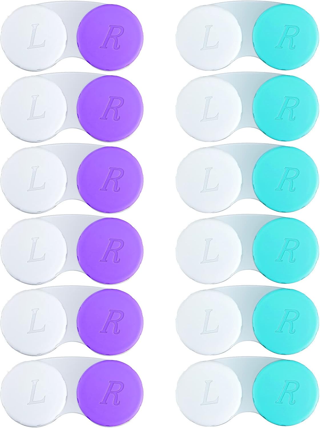 12PCS Contact Lens Case, Contact Lens Box Left/Right Eyes Holder Container, Outdoor Mini Contact Lens Soak Storage Kit for Travel&Home.(6Purple+ White, 6Green+ White)