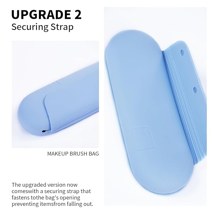 2 IN 1 Silicone Makeup Brush Holder with Beauty Make Up Sponge Holder Case：Soft Portable Cosmetic Face Brushes Holder with Upgrade Anti-Fall Out Magnetic Closure - Blue