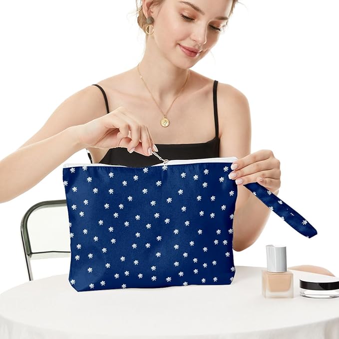 Fokongna Travel Makeup Bag - Zipper Pouch for Women, Sister, Friends - Beach, Pool, Yoga, Gym Clothes, Swimsuit, Diapers - Ocean, Sea, Shells, Starfish