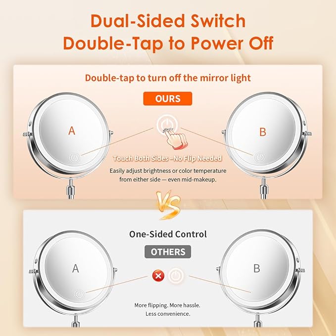 Makeup Mirror, 1X/30X Magnification with 3 Level LED Lights, 5000 mAh Rechargeable Double Sided 9” Magnifying Mirror with 360° Rotation, Perfect for Precision Grooming and Makeup, Women Gift