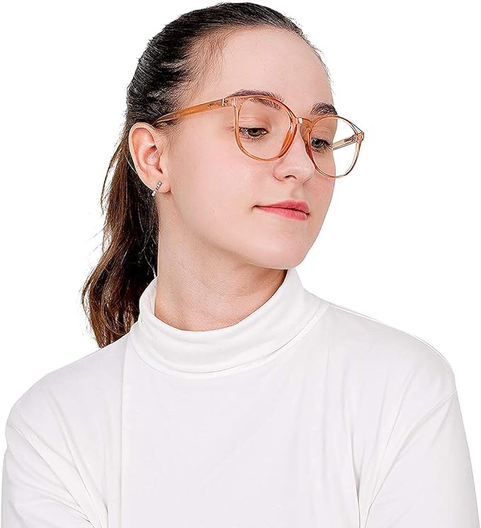 LifeArt Round Blue Light Blocking Glasses, Computer Glasses, Gaming Glasses, TV Glasses for Women Men (Champagne, 0.25 Magnification)