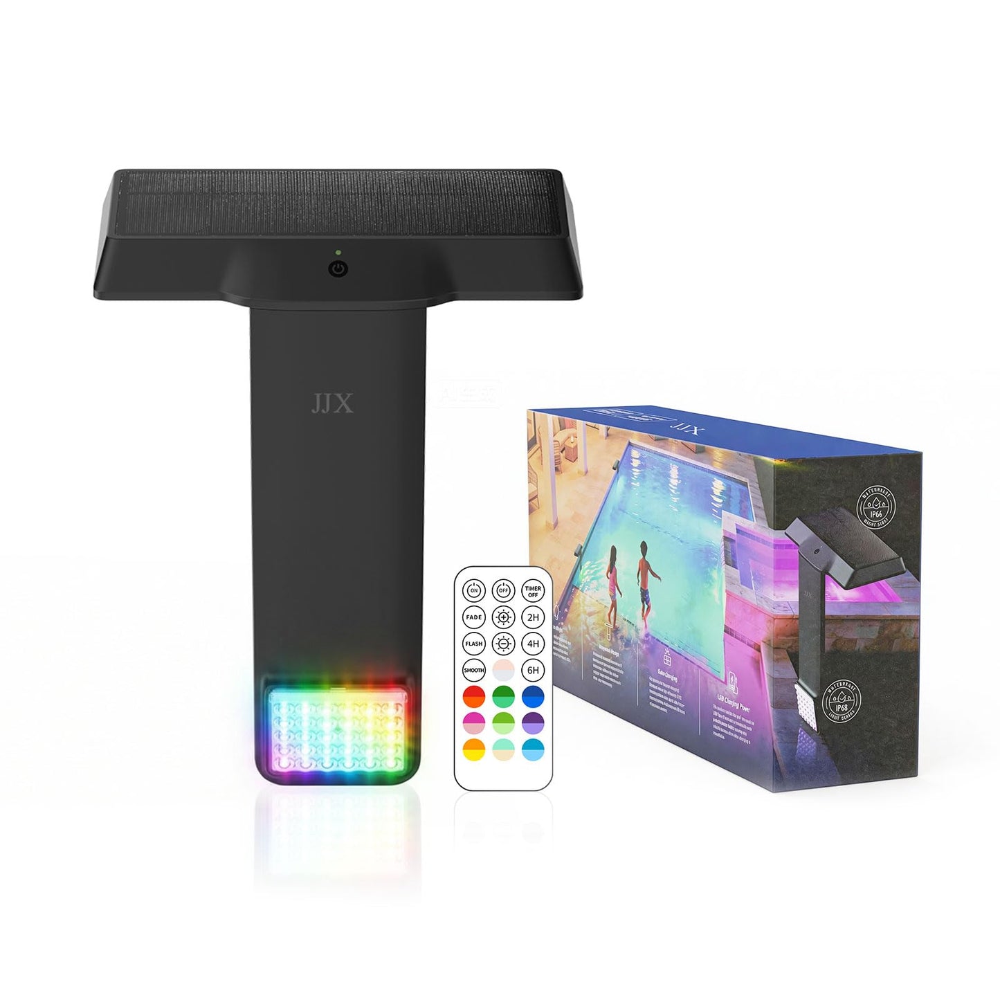 JJX Solar & USB Rechargeable LED Pool Lights for Inground and Above Ground Pools, 20 Colors 3 Lighting Modes with Timer & Remote Control, IP68 Waterproof Pool Lights Solar Powered