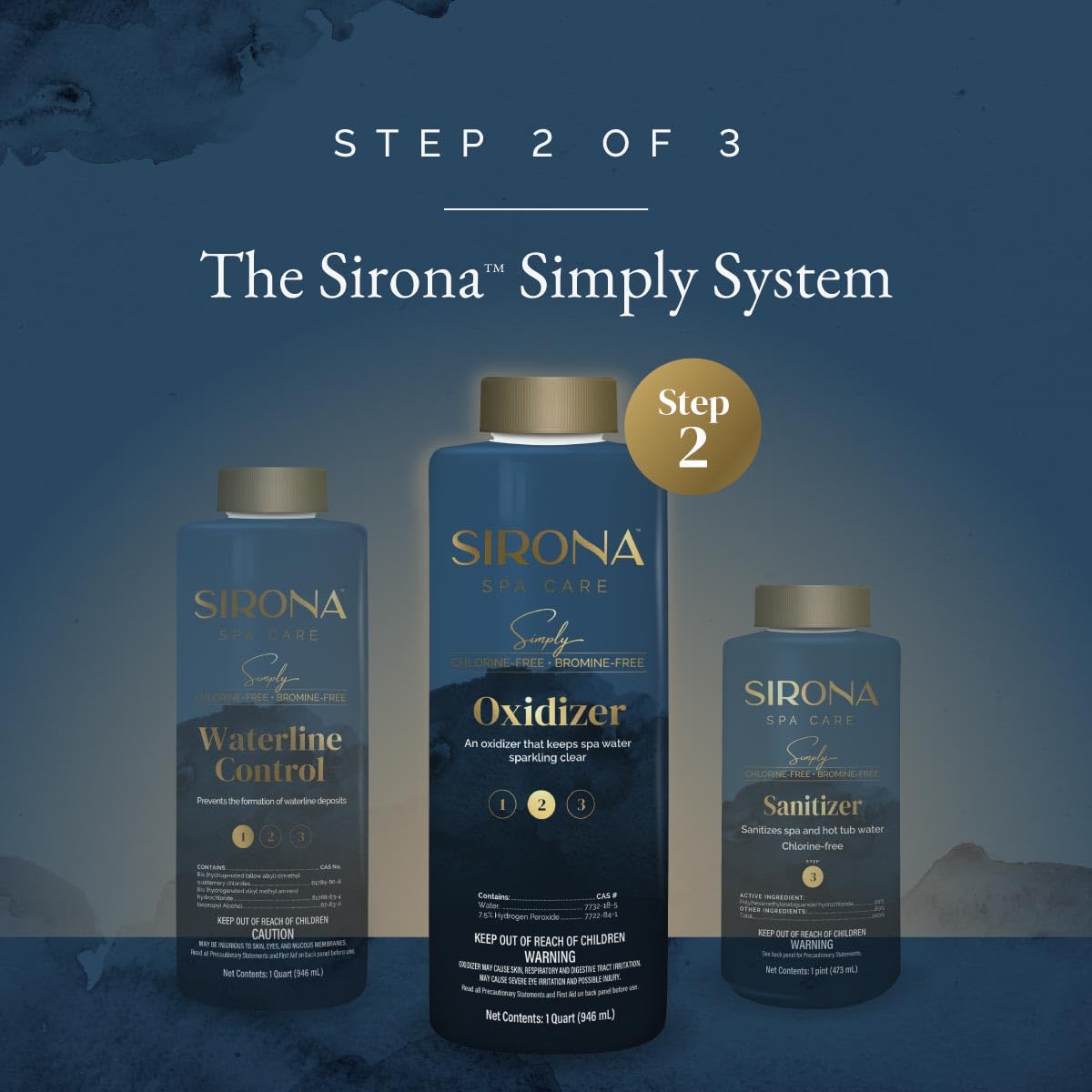 Sirona Simply Hot Tub Care Kit: Waterline Cleaner, Oxidizer, Non-Chlorine Sanitizer with My Garden Pool 20 Ct. Test Strips & Scum Sponge Flower Oil-Absorbing Sponge for Hot Tubs and Pools