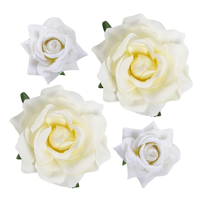 Rose Hair Clip, 4 Pcs Fabric Rose Flowers Hair Clips Mexican Hair Flowers Pin up Headpieces for Woman Girl Wedding Party Mother's Day (2 Sizes) (White)