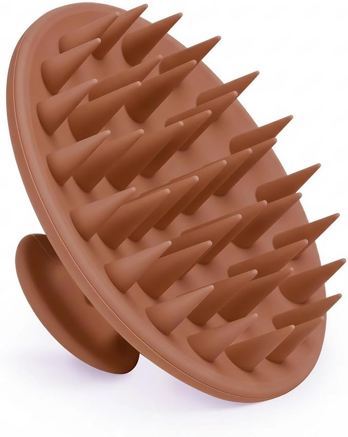 Silicone Scalp Massager Shampoo Brush, Scalp Brush for Hair Growth & Dandruff Removal, Hair Scrubber Scalp Stimulator Exfoliator Brush with Soft Bristles for Wet Dry Scalp Care (Brown)