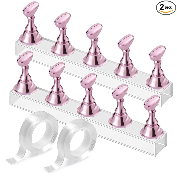Etercycle Nail Stand Acrylic Nail Art Display Stand Practice Nail Holder for Painting Nails Magnetic Practice Stands with Double-sided Tape For DIY Salon Supplies (Pink)