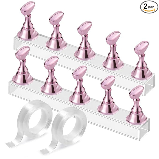 Etercycle Nail Stand Acrylic Nail Art Display Stand Practice Nail Holder for Painting Nails Magnetic Practice Stands with Double-sided Tape For DIY Salon Supplies (Pink)