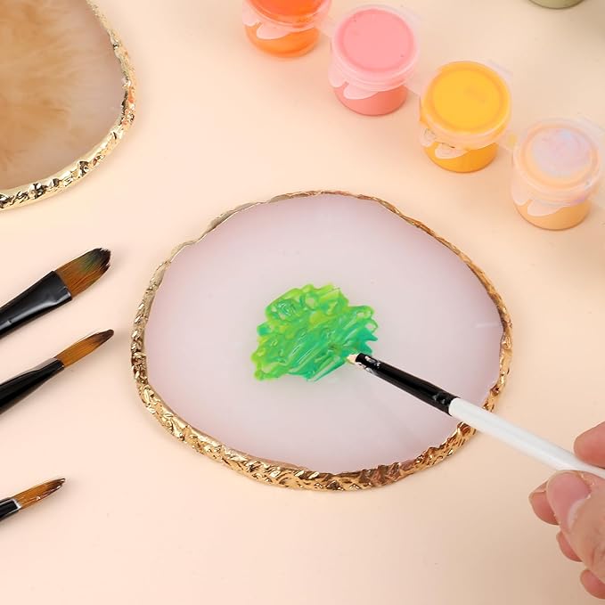 2 Pcs Resin Nail Art Palette, Nails Art Painting Mixed Color Palettes Gold Edge Nail Holder Nails Arts Display Board Easter Gifts for Women Easter Basket Stuffers(Coffee, White)