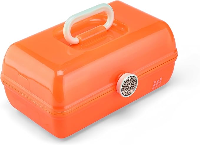 Caboodles On-The-Go Girl Makeup Box, Orange Shimmer, Show Girl Collection, Hard Plastic Makeup Organizer Box, Built-In Mirror, Secure Latch for Safe Travel, Spacious Storage for Large Items