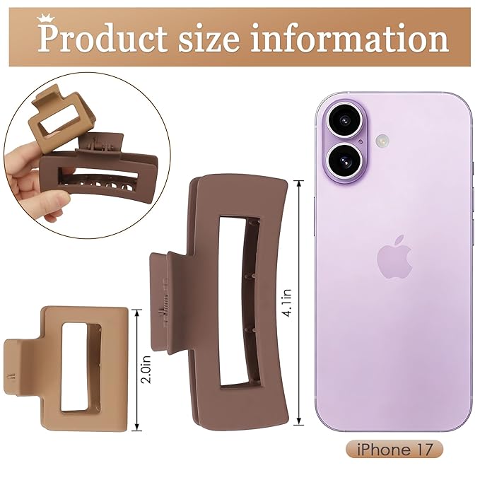 Square Hair Claw Clips,Big and Small Non-slip Square Matte Hair Claw Clips,12 Pcs