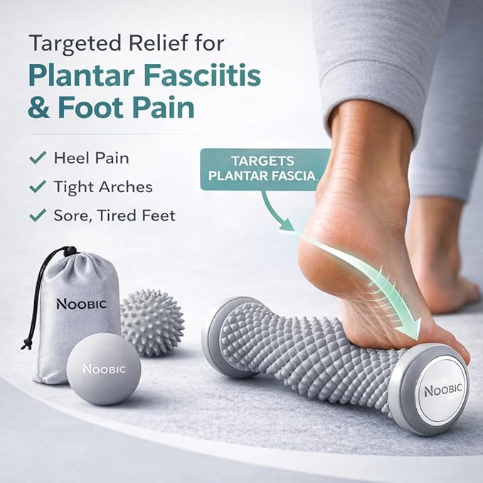 Foot Roller for Plantar Fasciitis Pain Relief – Deep Tissue Foot Massage Kit for Arch & Heel Pain, Includes Lacrosse & Spiky Massage Ball