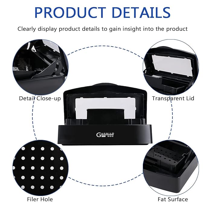 Gusnilo Nail Tool Sterilizer Box Plastic Disinfectant Container Disinfectant Tray for Nail Tools, Tweezers, Hair Salon, Spa and Trimmer Manicure Equipment (Black)