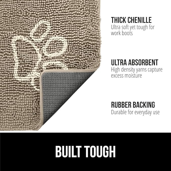 GORILLA GRIP SoakSTOPPER Dog Door Mat, 35x24 Machine Washable Rug Absorbent Doormat Captures Moisture Mud Dirt, Quick Dry Soft Chenille Entryway Rugs Indoor Entrance Mats for Dog Paws, Paw Beige Ivory