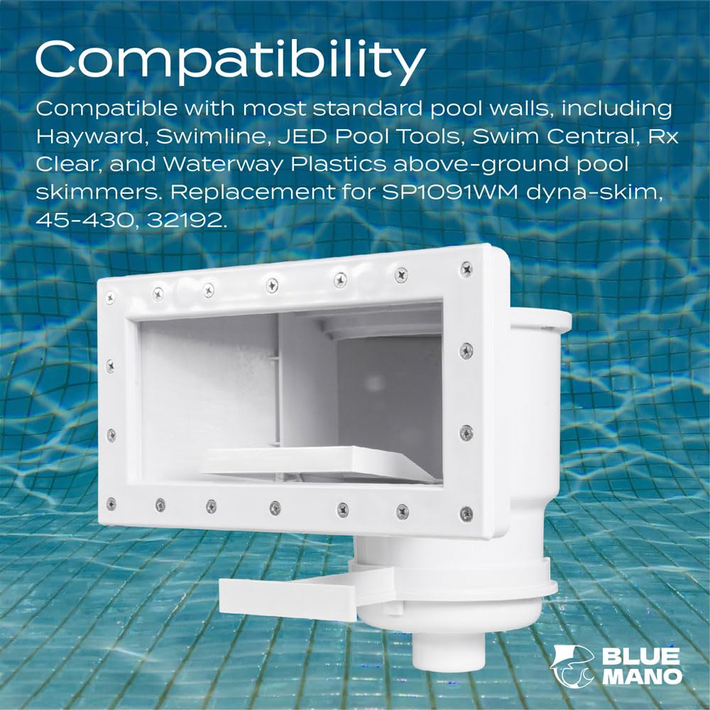 Blue Mano Wide Mouth Above Ground Pool Skimmer Complete Kit, Replacement for SP1091WM Dyna-Skim, 45-430, 32192, Opening Width 14" Fits for All Wide Standard Pool Wall