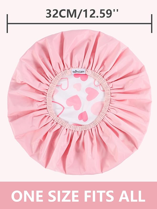 Years calm Shower Caps for Women Reusable Waterproof, Double Layer Waterproof Fabric - Both Sides Usable, Reversible Pattern & Solid Color Design, Soft Elastic Keeps Hair Dry for shower Spa Travel
