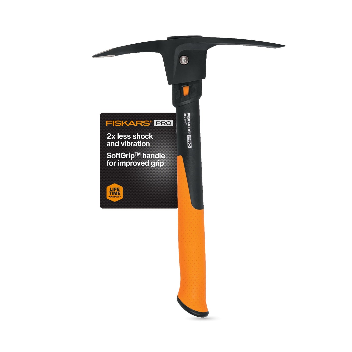 Fiskars IsoCore Pickaxe Mattock with Shock-Absorbing Handle, Dual-Head Tool for Roots & Rocks, 1.5 lb