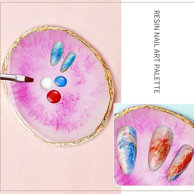 2 Pcs Resin Nail Art Palette, Nails Art Painting Mixed Color Palettes Gold Edge Nail Holder Nails Art Display Board Easter Gifts for Women Easter Basket Stuffers
