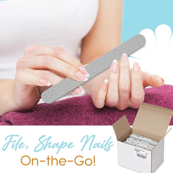 Flowery for The Pro Cushion Core Disposable Nail Files, 100/240 Grit, Double-Sided, Coarse/Medium Professional Shaper Smoother File, for All Types of Nails, 100 Count