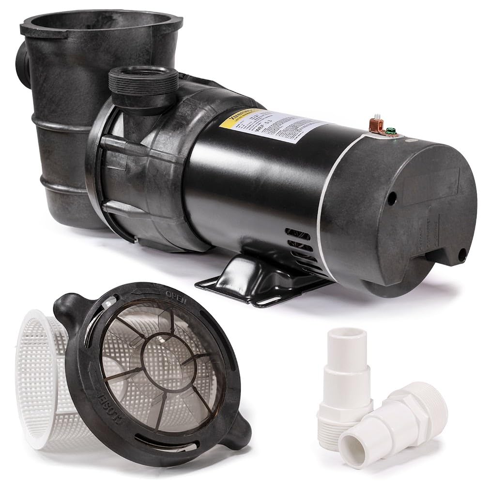 XtremepowerUS 1.5HP Above Ground Swimming Pool Pump 2-Speed Pump Spa 1.5" inch High Flow Dual Speed Self Filter Basket w/ Pool Hose Adapter