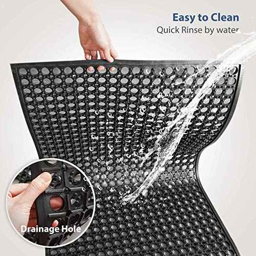 Outdoor Rubber Mat Kitchen Anti-Fatigue Floor Mats (24"" x 36"") Restaurant Bar Floor Mat New Rubber Non Slip Drainage Mat Black