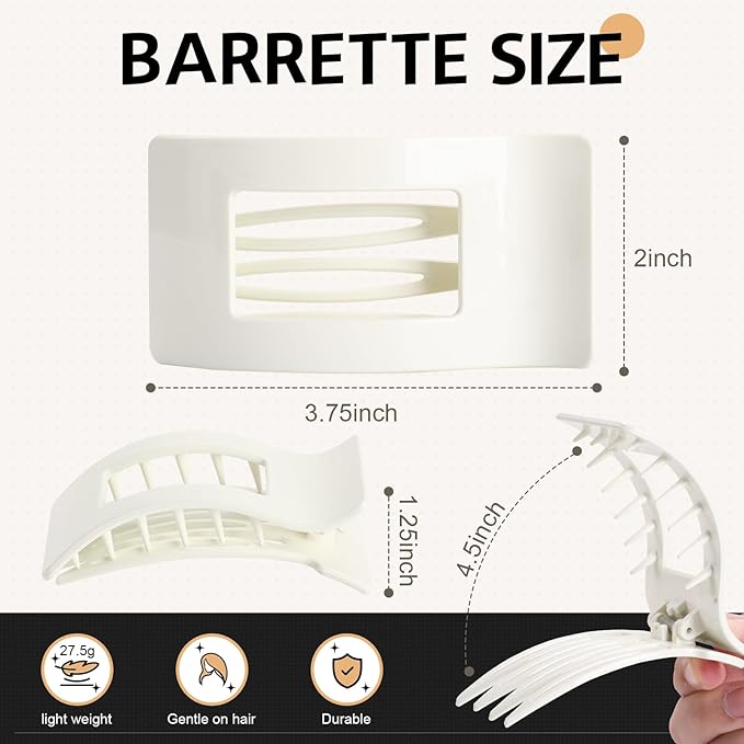 8 Pack French Flat Hair Clips for Women – Large Matte No-Slip Claw Barrettes for Thick & Thin Hair, Strong Hold Styling Accessories (Glossy Black and White)