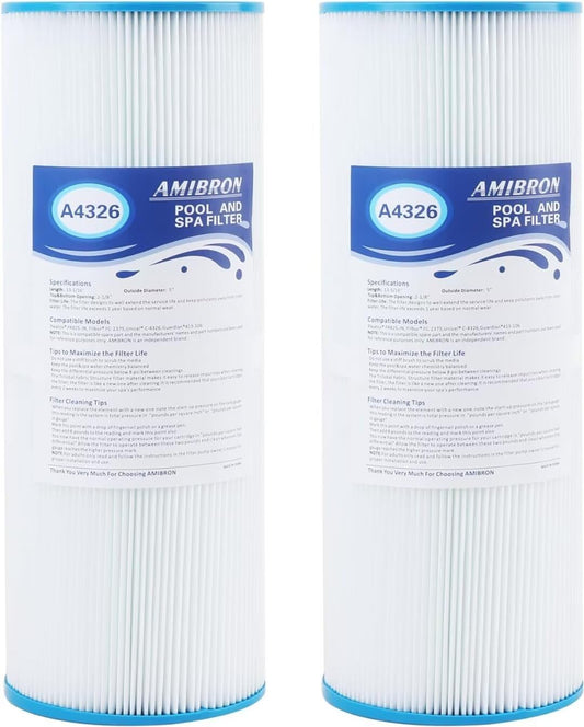 AmiBbon PRB25-IN Spa Filters, Replaces For Unicel C-4326, Filbur FC-2375, FC-2370,Guardian 413-106,817-2500,17-2327, 33521, 25392, 303909, M-4326, R173429, 25 sq.ft. 5X13 Drop in Hot Tub filter 2 Pack
